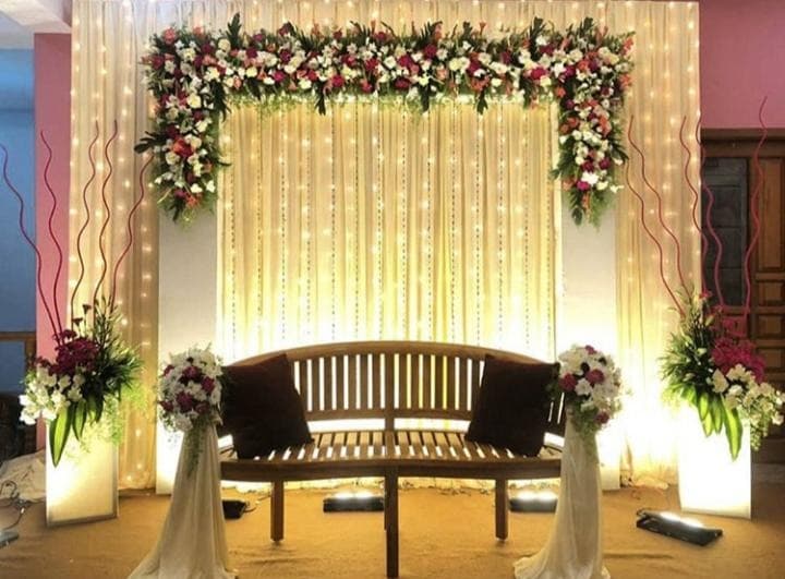 Classic Floral Mandap & Fairy Light Backdrop